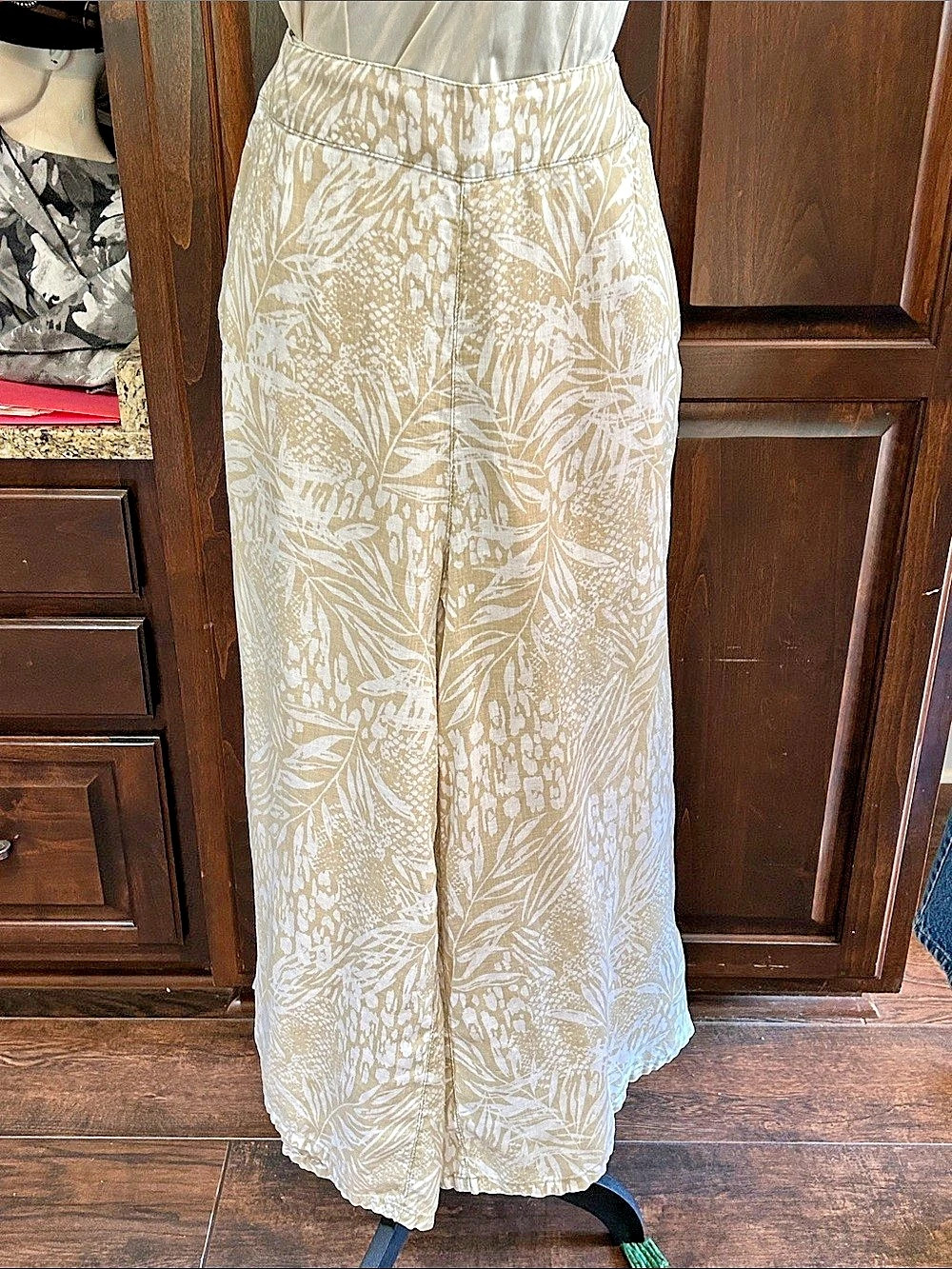 Christian Siriano 100% Linen Tropical Palm Print Wide Leg Pants Sz Large